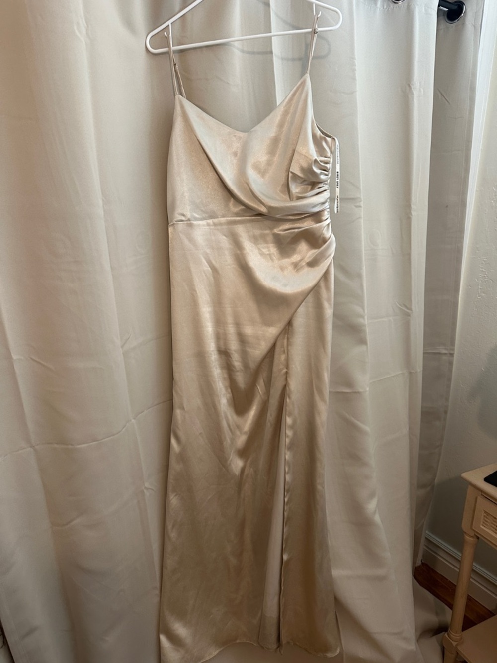 Birdy Grey Strapless Satin Gown in Champagne